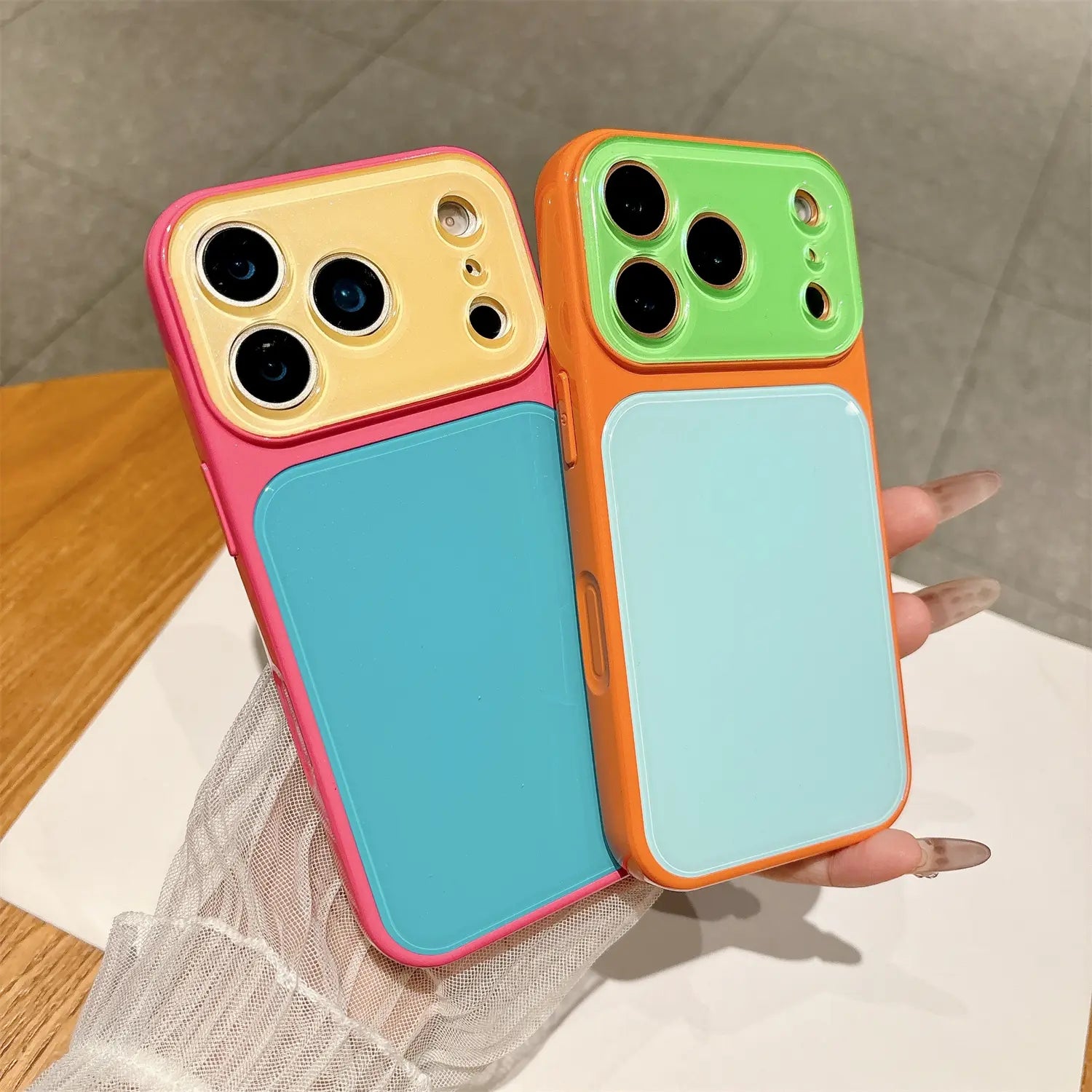 Vibrant Candy Contrast Color Phone Case for iPhone 17 Pro Max, 16, 15, 14 - Full Lens Protection with Shockproof TPU+PC Acrylic Design